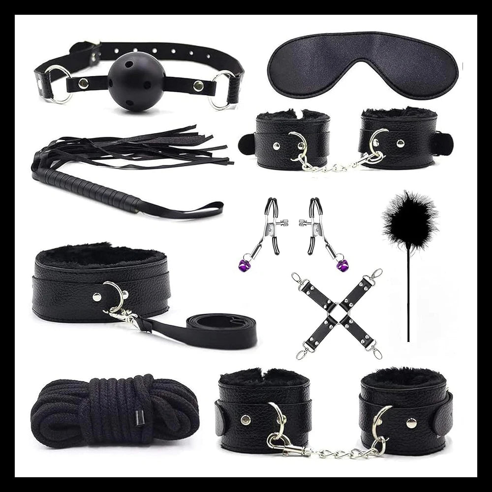 11pcs Plush Leather Handcuff Bondage Kit