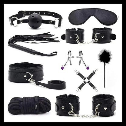 11pcs Plush Leather Handcuff Bondage Kit