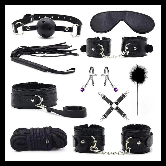 11pcs Plush Leather Handcuff Bondage Kit