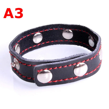 Leather Penis Ring w/  Long Chain Nipple Clamps Attached