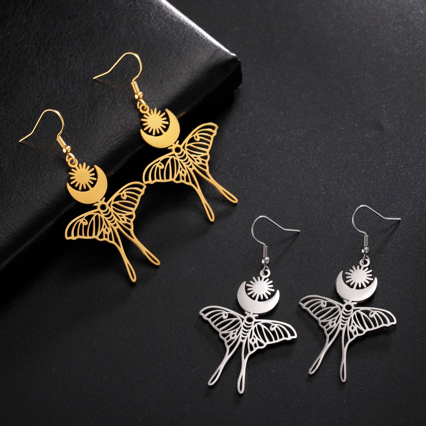 Skyrim Moon Sun Butterfly Drop Earrings