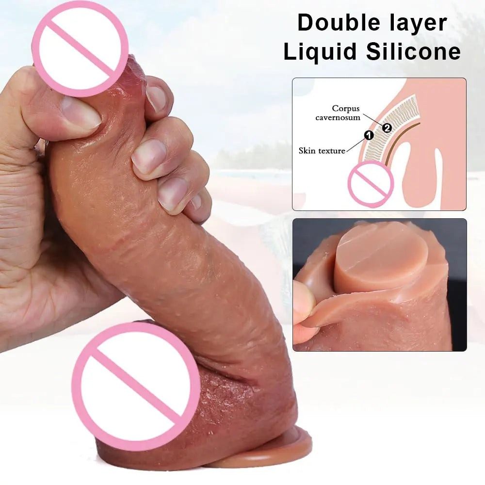 Silicone Real Big Thick Strap on Penis Foreskin Dick Anal Dildo