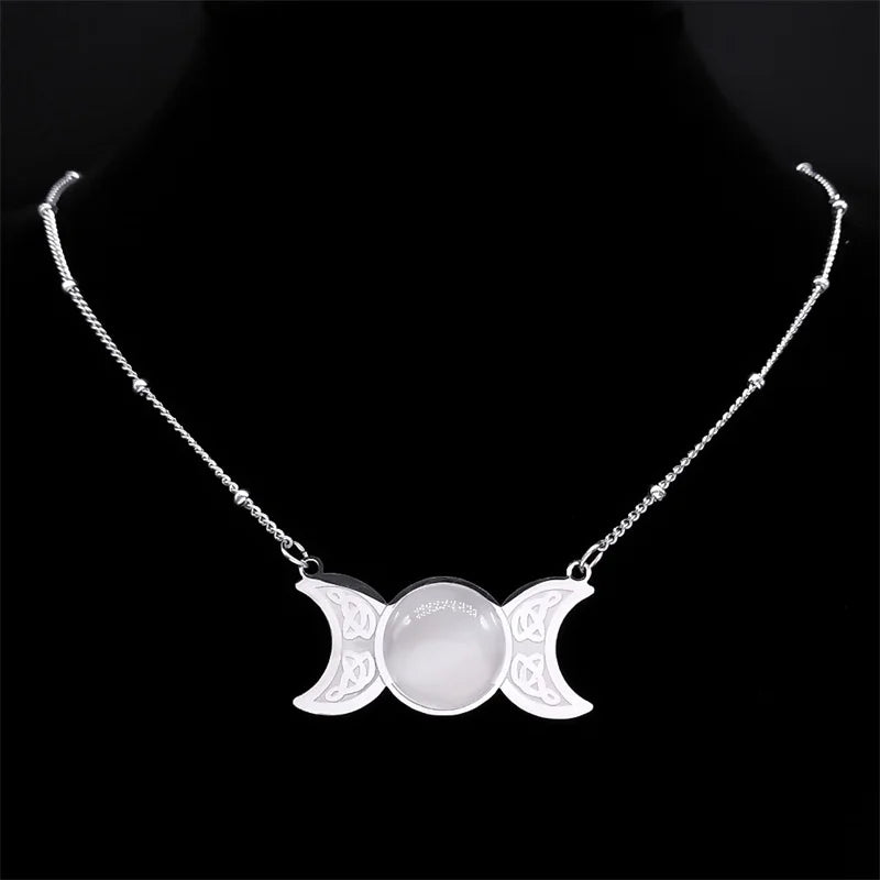 Triple Moon Pendant Celtic Witch Knot Necklace