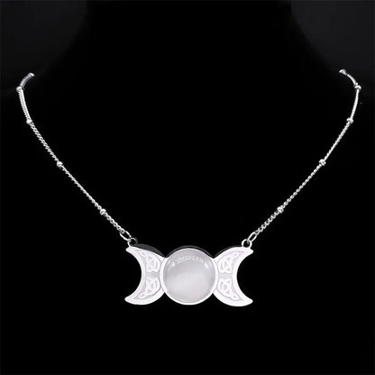 Triple Moon Pendant Celtic Witch Knot Necklace