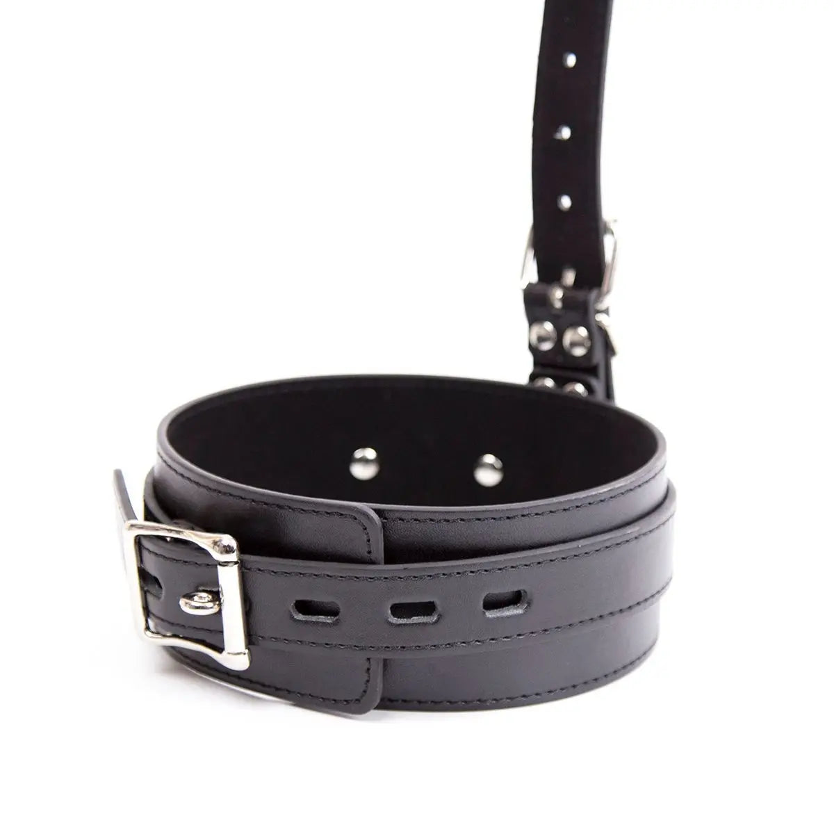 Leather Choker Collar Strap with Smooth Stainless Steel Nose Hook for Fetish Bdsm