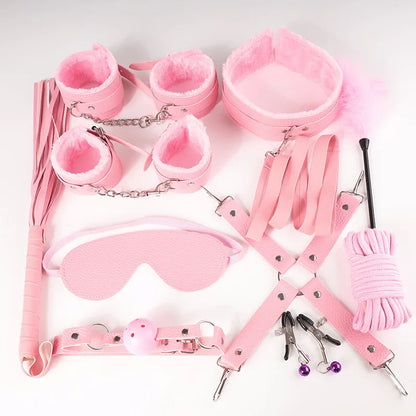 11pcs Plush Leather Handcuff Bondage Kit