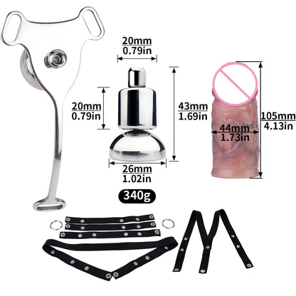 Flat Chastity Cage Device w/ Silicone Dildo