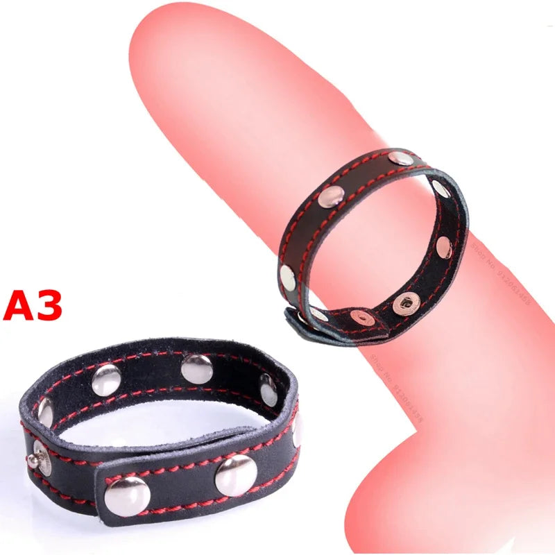 Leather Penis Ring w/  Long Chain Nipple Clamps Attached