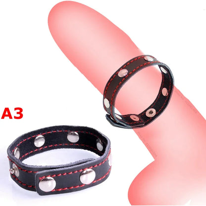 Leather Penis Ring w/  Long Chain Nipple Clamps Attached