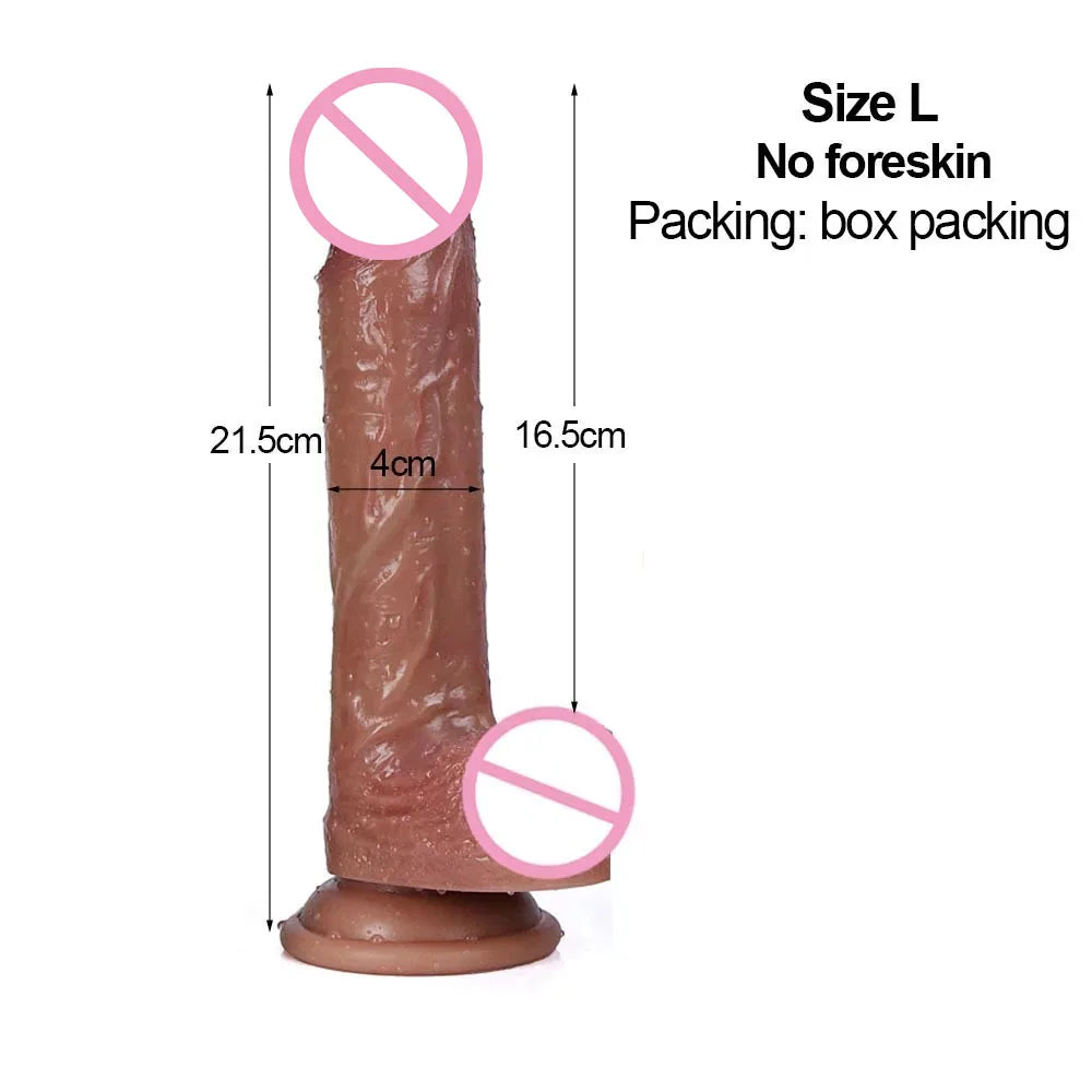 Silicone Real Big Thick Strap on Penis Foreskin Dick Anal Dildo