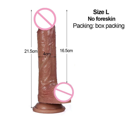 Silicone Real Big Thick Strap on Penis Foreskin Dick Anal Dildo