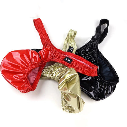 Mens Sexy Low Rise Briefs PU Leather G-strings Thong Underwear