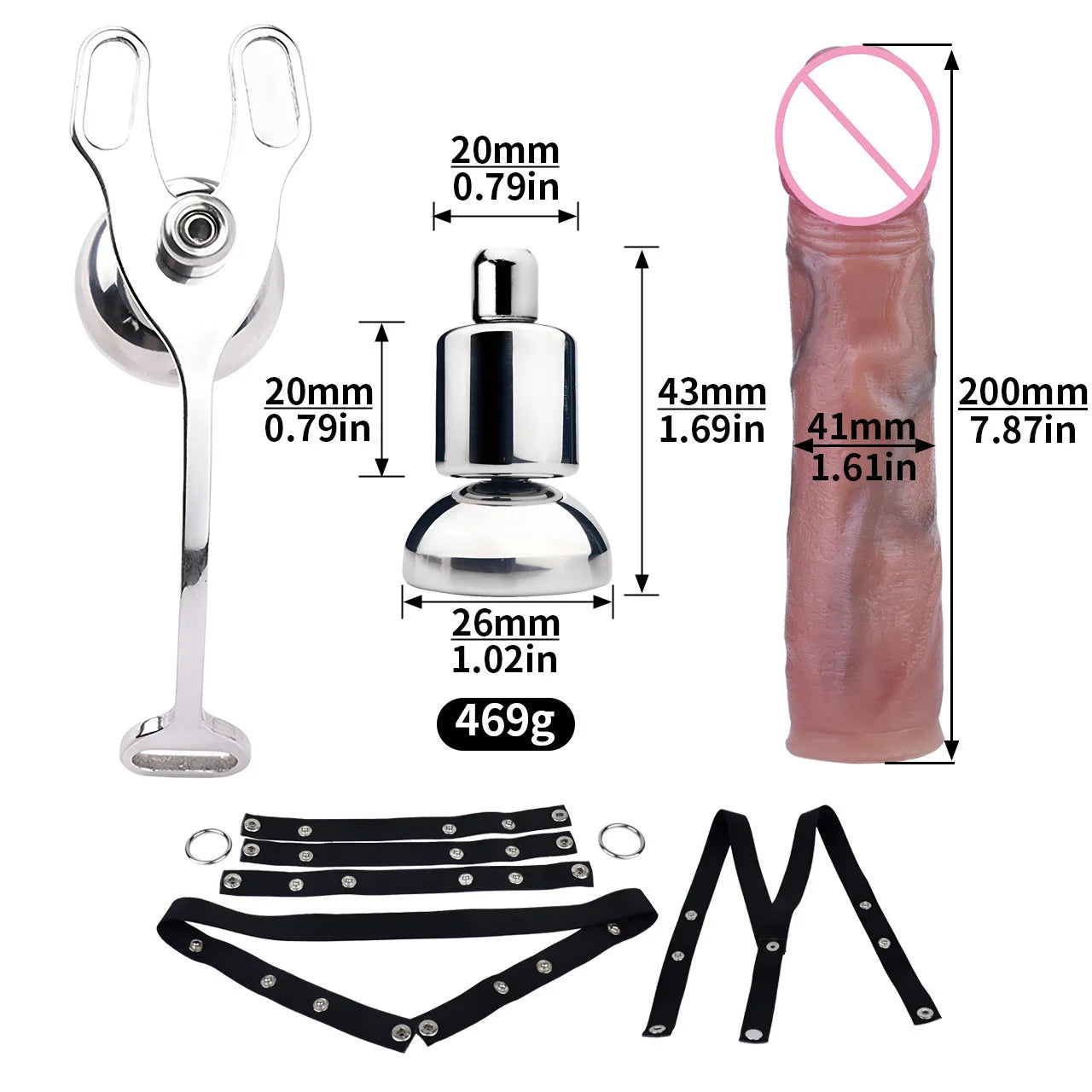 Flat Chastity Cage Device w/ Silicone Dildo