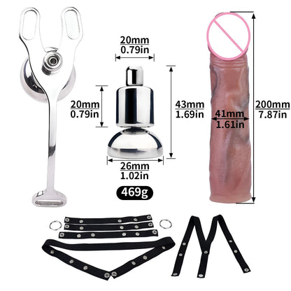 Flat Chastity Cage Device w/ Silicone Dildo