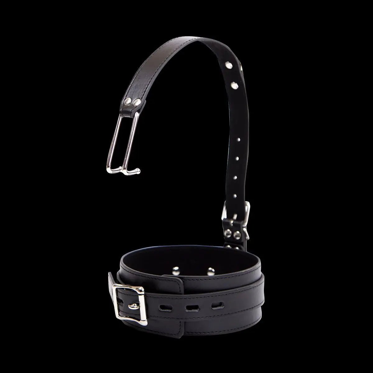 Leather Choker Collar Strap with Smooth Stainless Steel Nose Hook for Fetish Bdsm