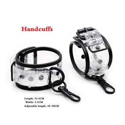 Adjustable Transparent PVC Handcuffs Ankle Cuffs Collar Neck Manacle